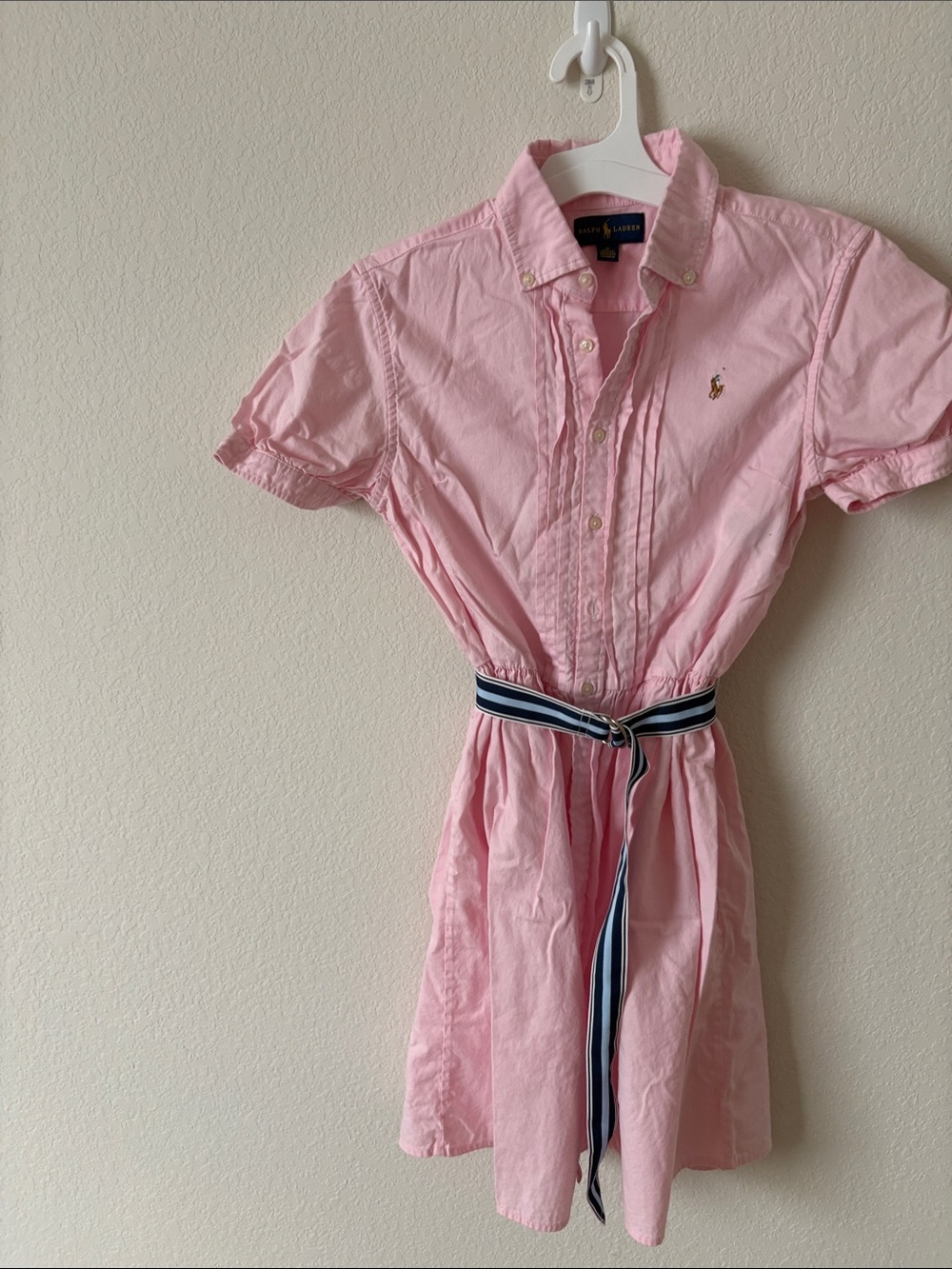 Ralph Lauren Pink Polo Shirtdress with Striped Waist Tie